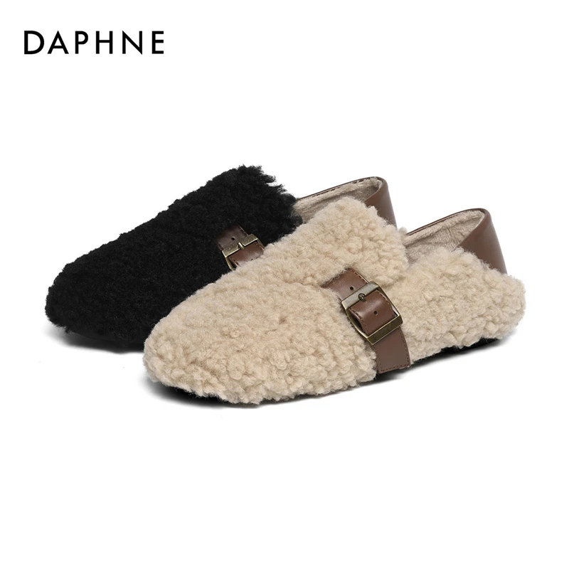 Daphne/达芙妮厚底乐福鞋冬季豆豆鞋百搭外穿加绒保暖4023607002