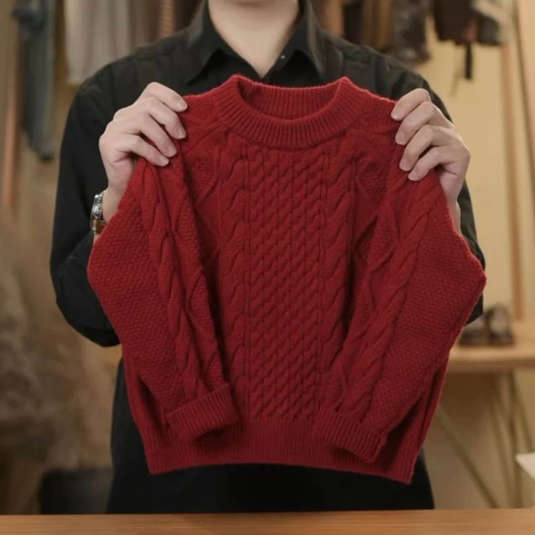 冬季儿童针织衫2024半高领韩版宽松打底衫套头时尚百搭毛衣红色