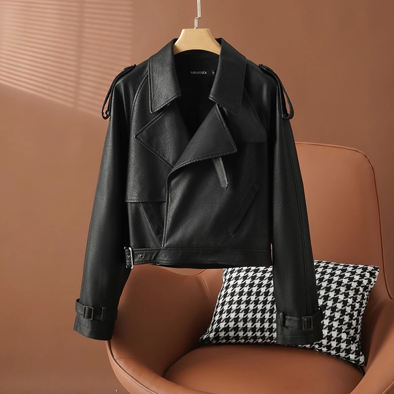 海宁真皮皮衣女短款宽松时尚秋冬新款皮夹克外套百搭显瘦气质皮衣