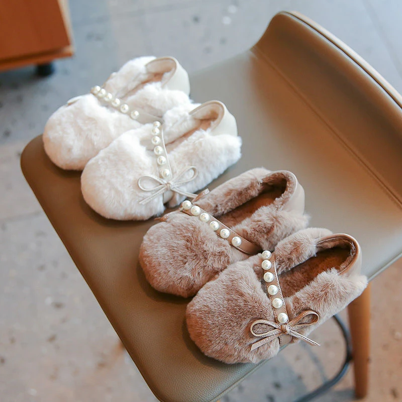 女童毛毛鞋外穿2023冬季新款儿童鞋子二棉加绒冬鞋棉鞋保暖豆豆鞋