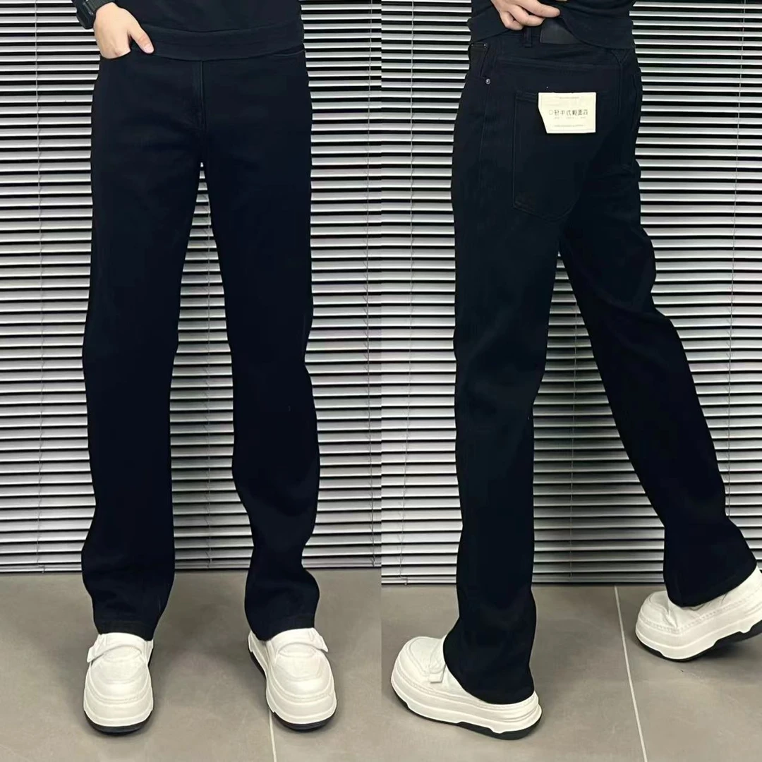 【加绒】8603男士韩版时尚百搭潮流弹力黑色修身宽松直筒牛仔裤秋冬
