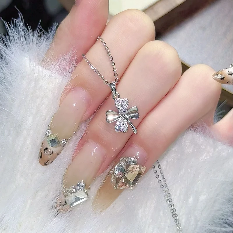 坠链均925银 合成锆石幸运素款纯银项链女轻奢骨感小众生日礼物