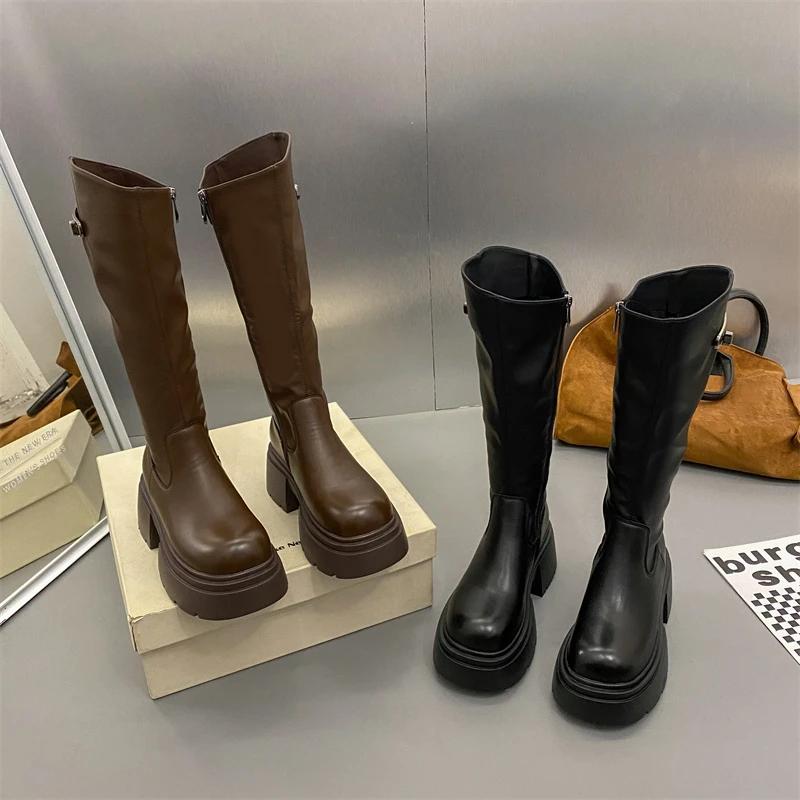 【贾不假】显瘦长靴女款2023秋冬新款洋气百搭厚底靴子潮流长筒靴