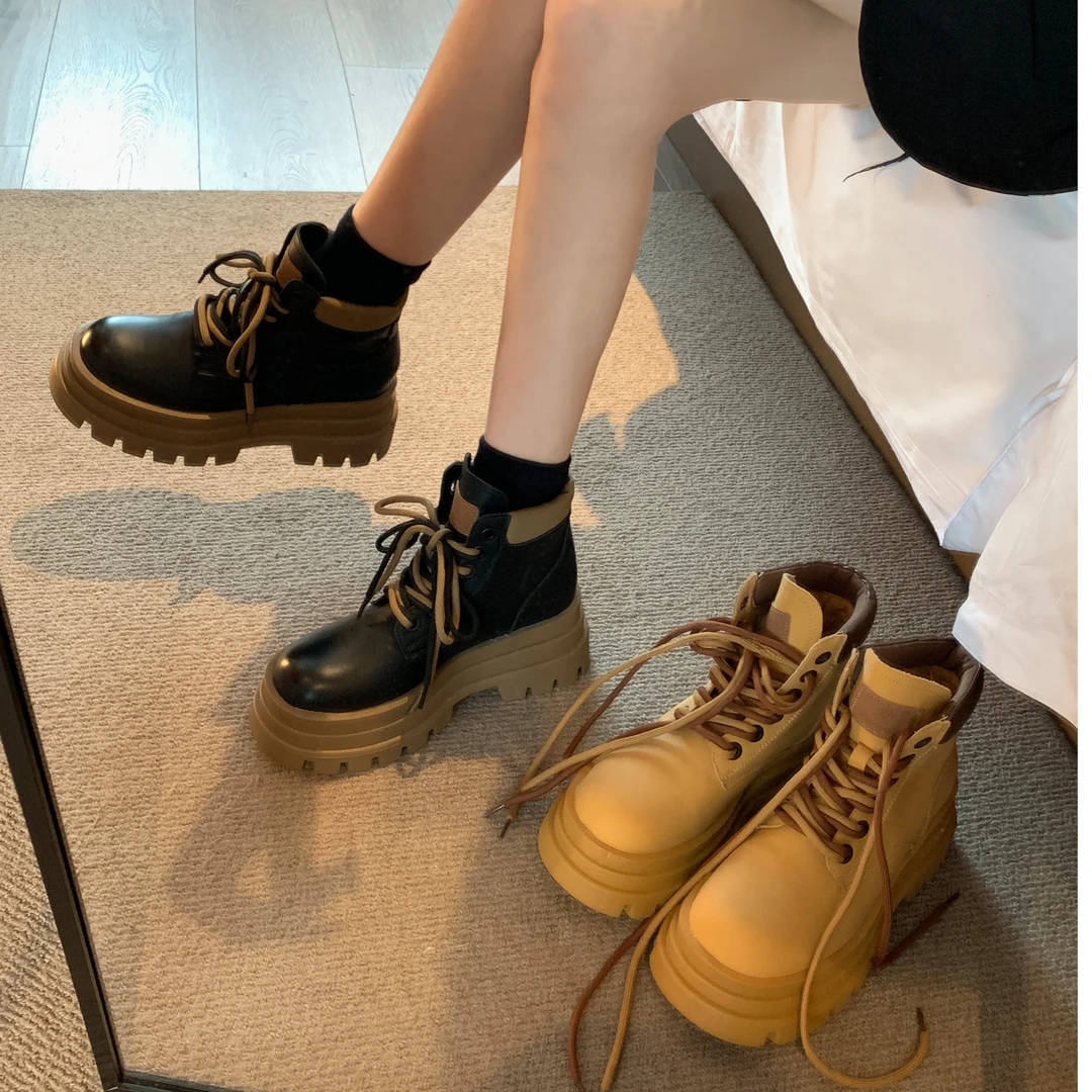【贾不假】马丁靴女2023秋季新款厚底休闲百搭显瘦英伦风时尚短筒靴