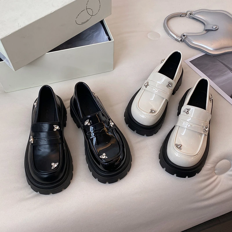 贾不假小皮鞋女款2024秋季新款时尚气质休闲学院风厚底圆头乐福鞋