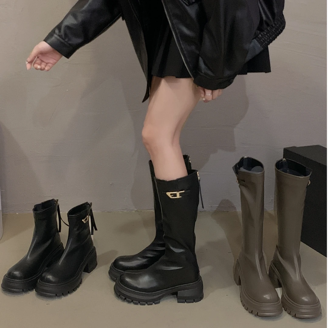 【贾不假】2023年秋冬新款长筒女过膝骑士靴子弹力瘦瘦靴厚底高筒靴