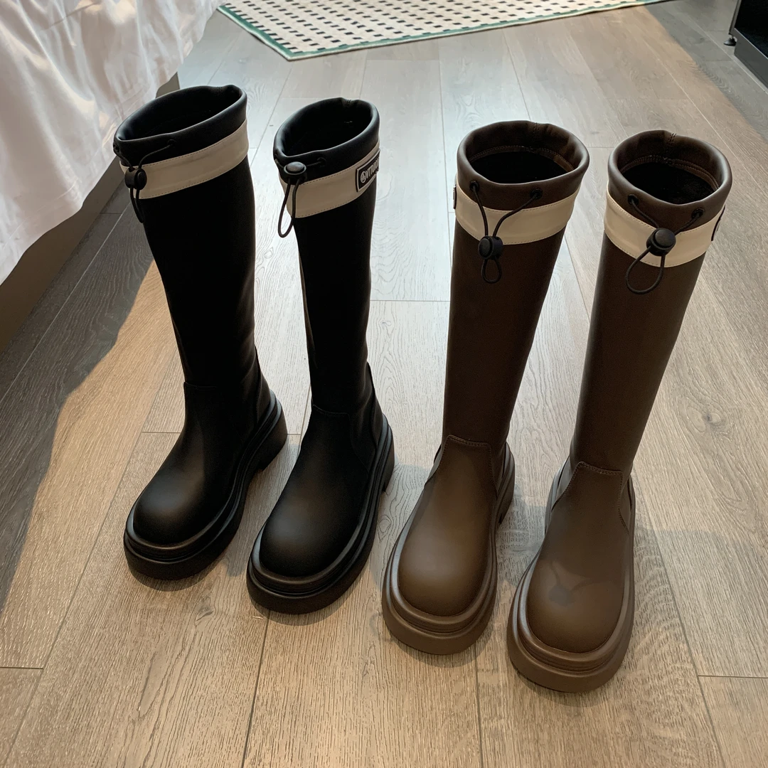 【贾不假】-2023年秋冬新款长筒靴时尚字母款休闲长袜靴厚底高筒靴