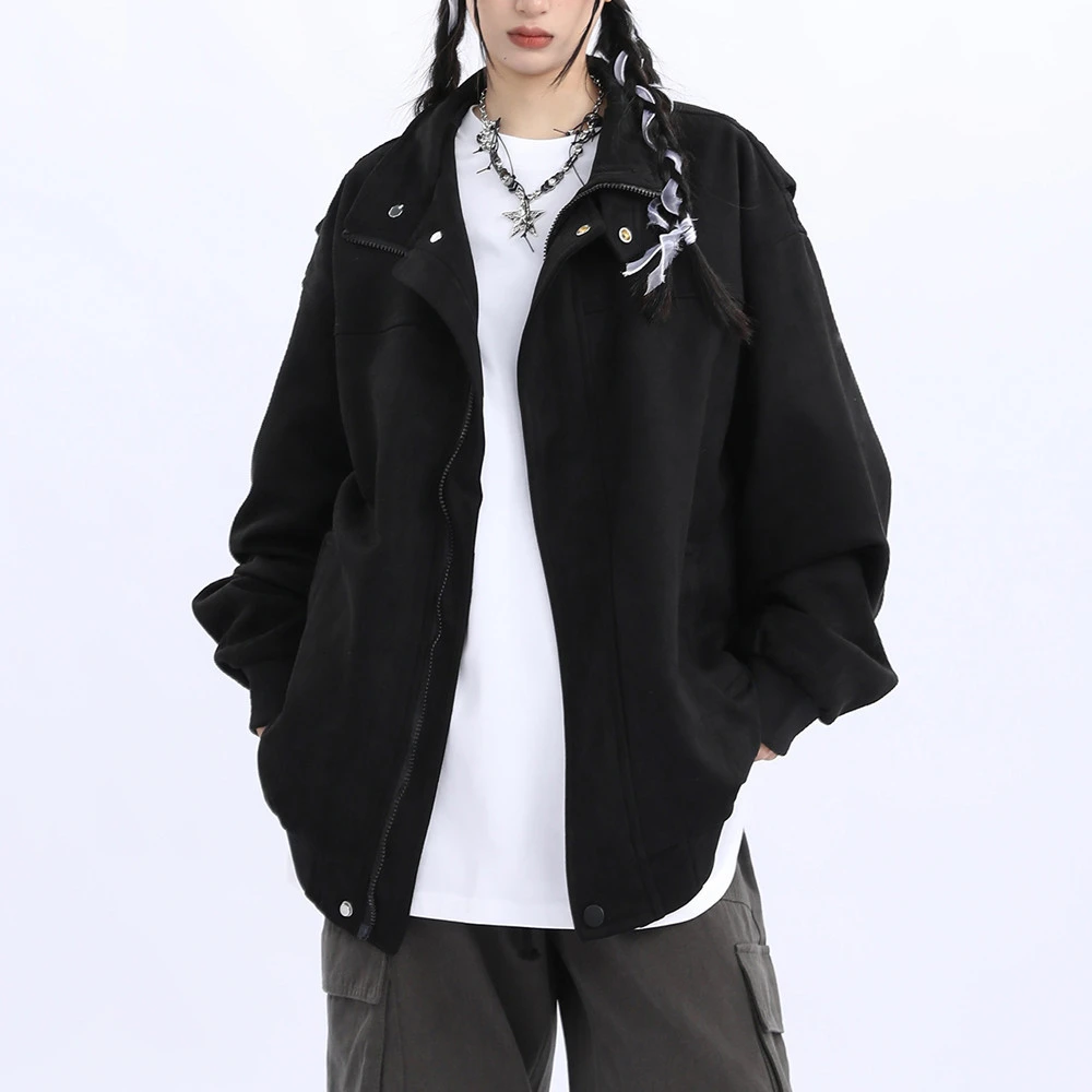 麂皮绒外套男女新款设计感小众上衣美式潮牌潮流宽松休闲夹克