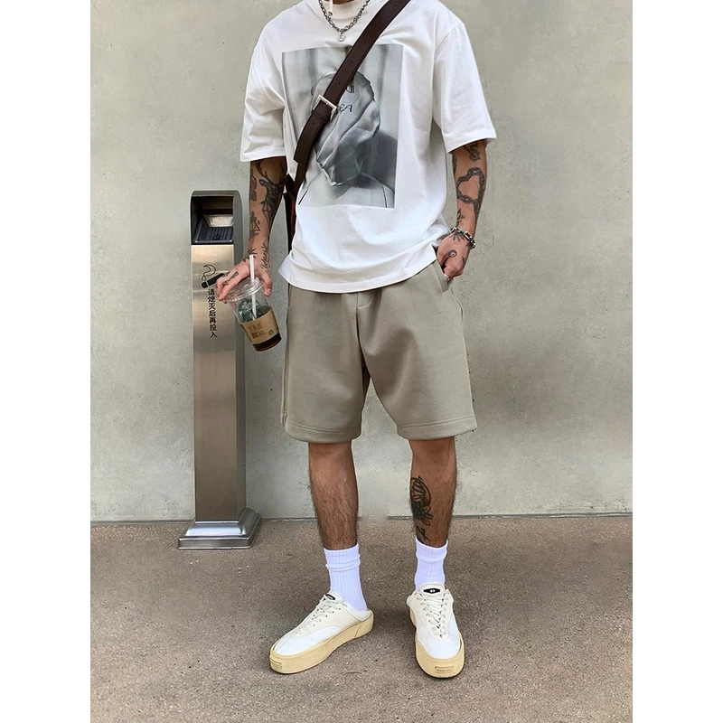 OXFREAK「空气AD棉」双面针织短裤男宽松直筒美式休闲运动五分裤