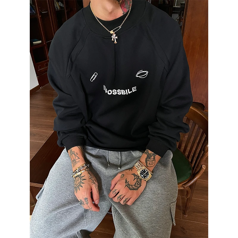 OXFREAK 24FW「解构褶皱 刺绣字母」小领口重磅卫衣男宽松秋季