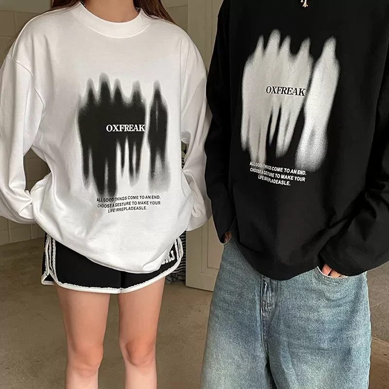 OXFREAK「主支线 彷徨人影」300G纯棉长袖t恤男情侣内搭上衣打底衫