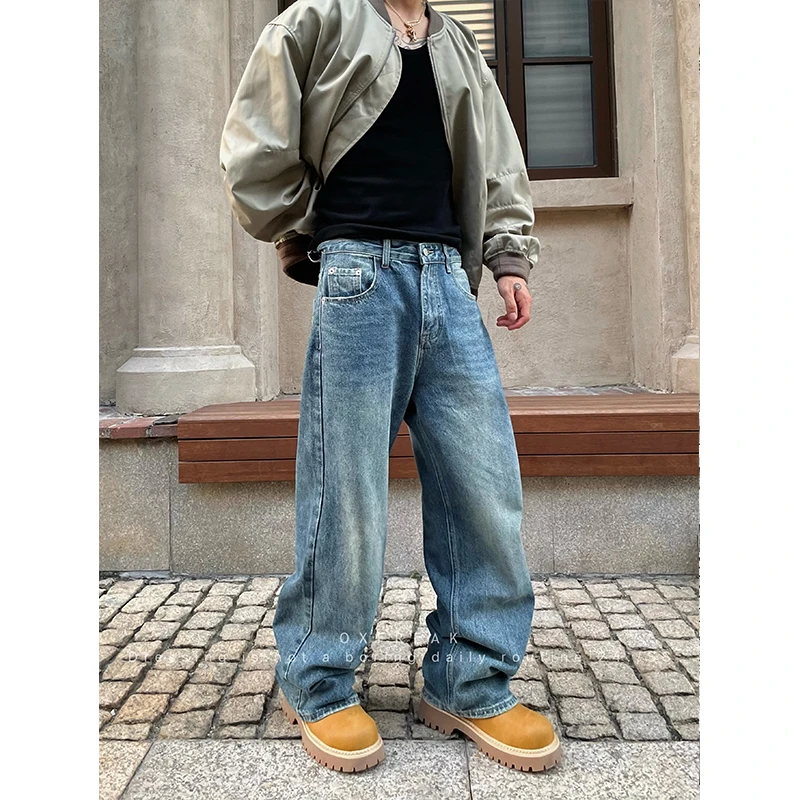 OXFREAK24FW「13OZ」水洗猫须蓝色裤子牛仔裤男宽松伐木裤