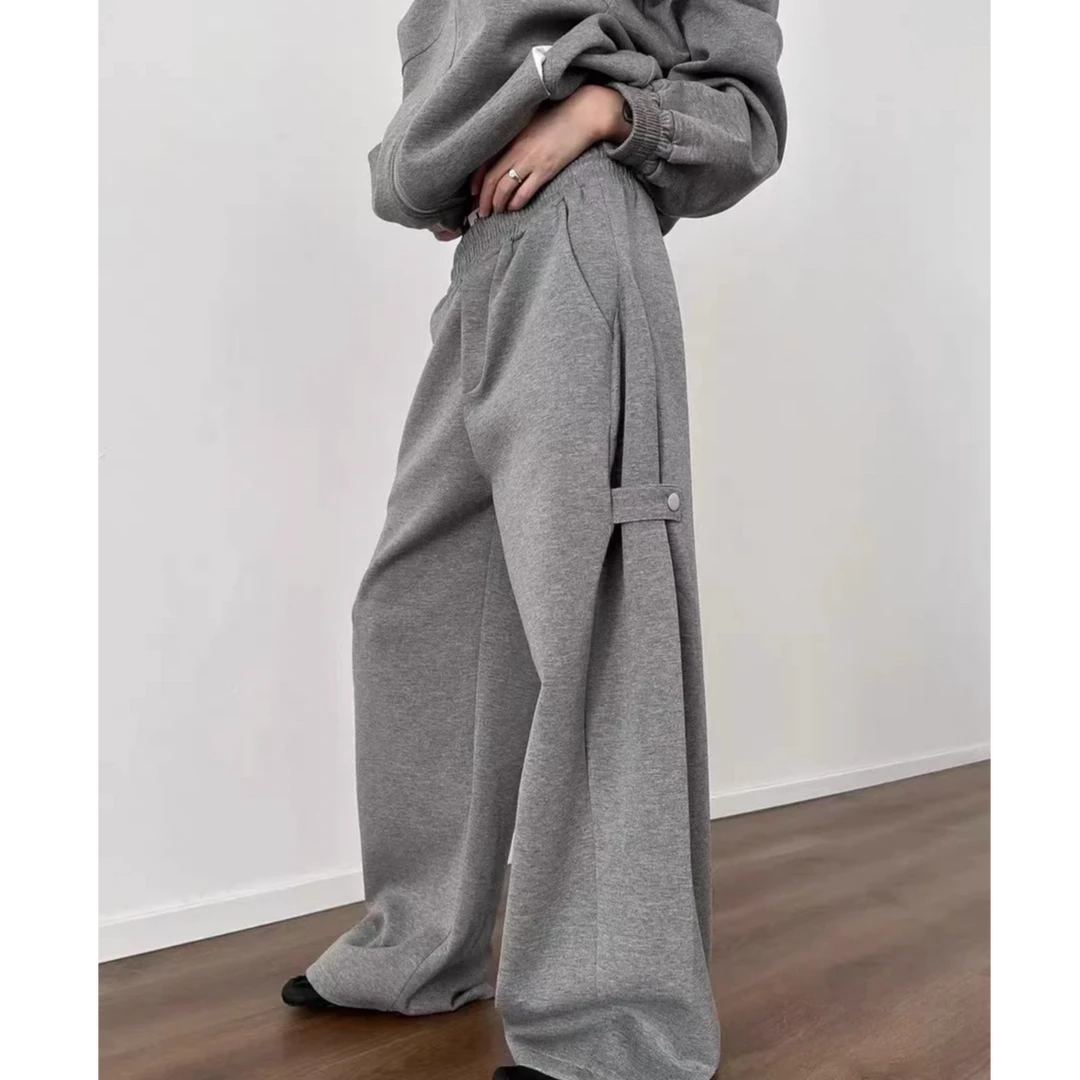 秋冬男女美式百搭卫裤灰色宽松直筒运动针织裤休闲潮流阔腿裤