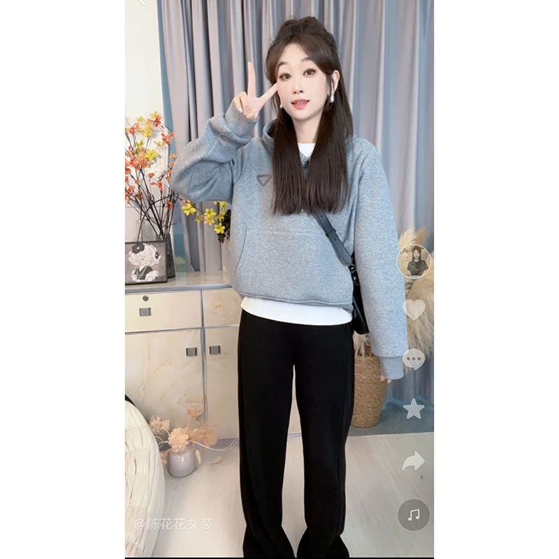 陈花花 正肩新款加绒加厚休闲百搭洋气短款时尚卫衣 1019小版型