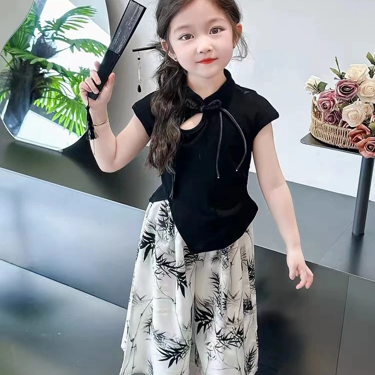 女童新中式夏装2024新款儿童中国风服装夏款女宝宝短袖潮酷