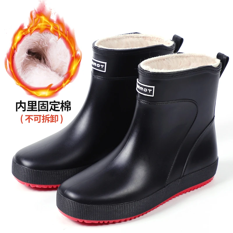 德系雨鞋男士加绒时尚防滑中筒雨靴新款外卖骑手户外工地钓鱼水鞋