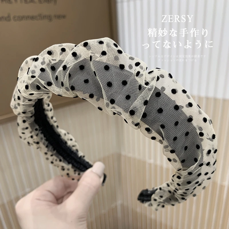 发箍女夏天法式韩国名媛气质波点网纱褶皱海绵头箍