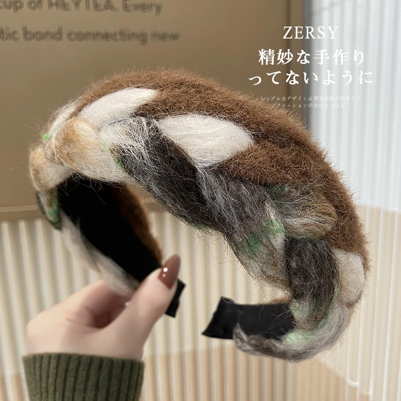 波西米亚六股辫宽边毛呢发箍百搭甜美高颅顶显脸小头箍压发卡头饰