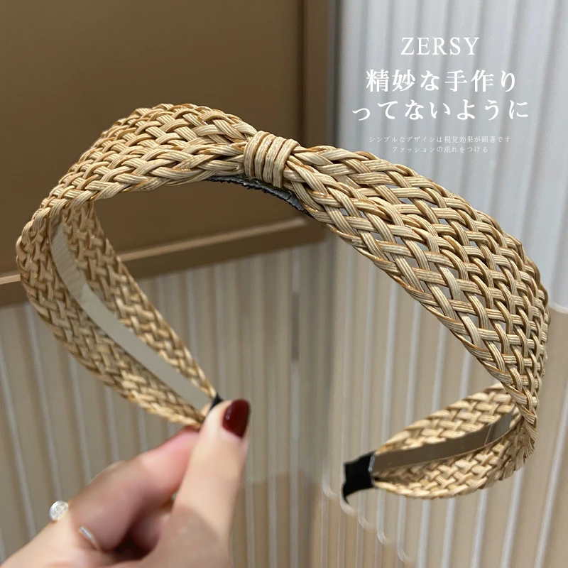 波西米亚风草编宽边打结发箍高级感气质时尚百搭减龄度假头箍发饰