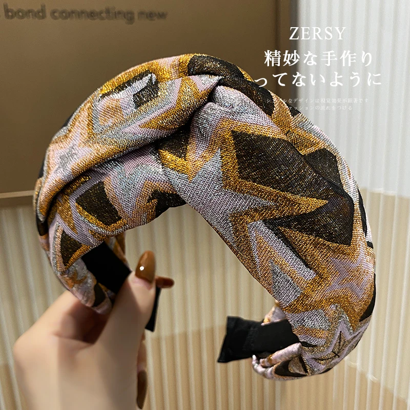 发箍女2025新款高级感时髦超宽边交叉金色五角星头箍发捆发卡发饰