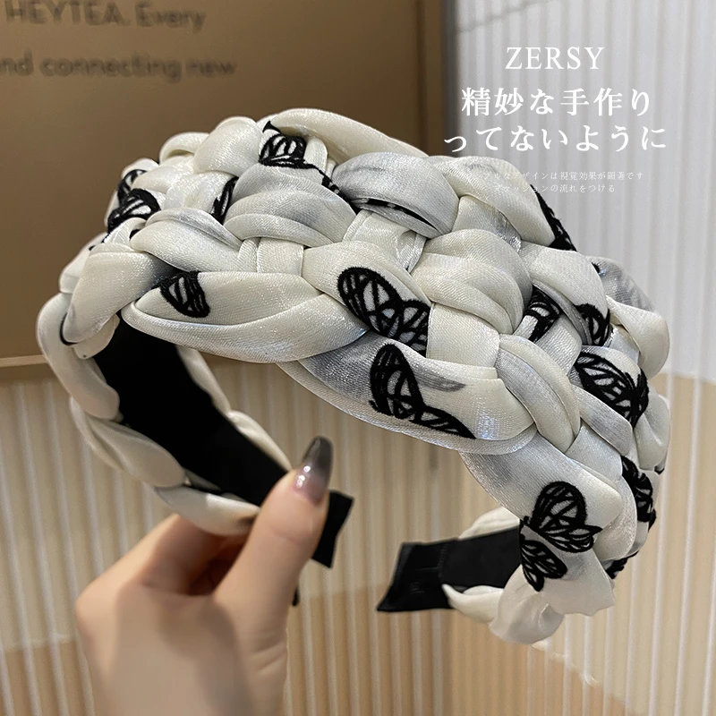 复古编织花纹宽边发箍女高级感洋气时尚增高颅顶超显脸小发捆头箍