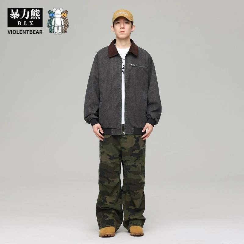 【暴力熊】春秋季新款拼接连帽外套休闲夹克青少年潮牌防水冲锋衣