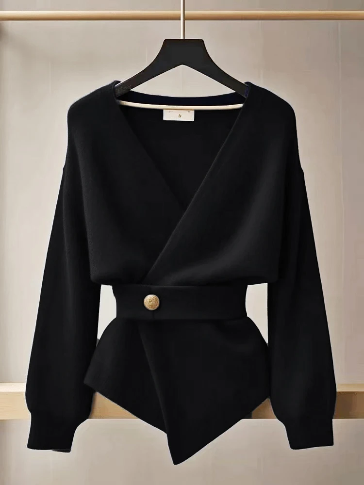 甜美温柔风韩系超好看黑色毛衣慵懒高级感2025秋季新款女针织上衣