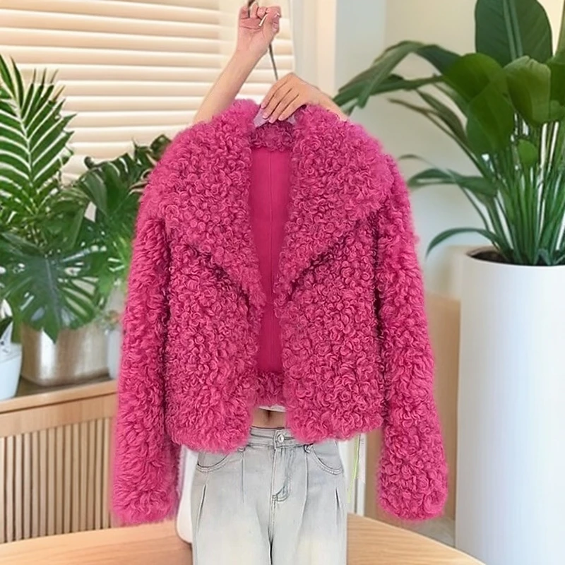 欧洲站2024年冬季新款气质翻领羊羔毛外套宽松显瘦名媛风高级感女