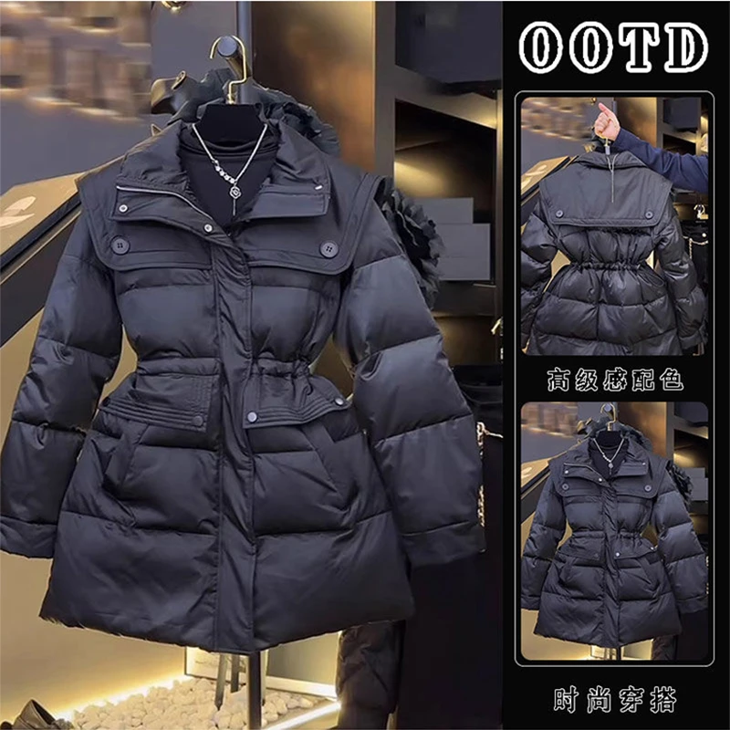 【现货】2025冬季新款欧货小香风夹棉外套高级感气质收腰黑色棉服女