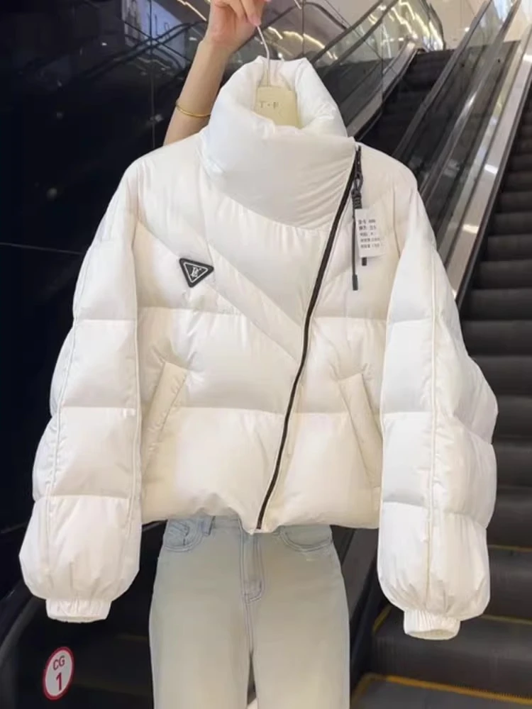 韩系独特超好看白色立领短款棉服女款2024年新款冬季小个子面包服