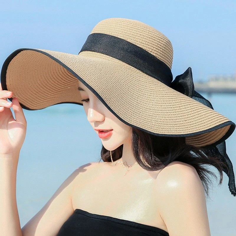 帽女夏太阳帽韩版时尚海边大帽檐遮阳可折叠沙滩帽