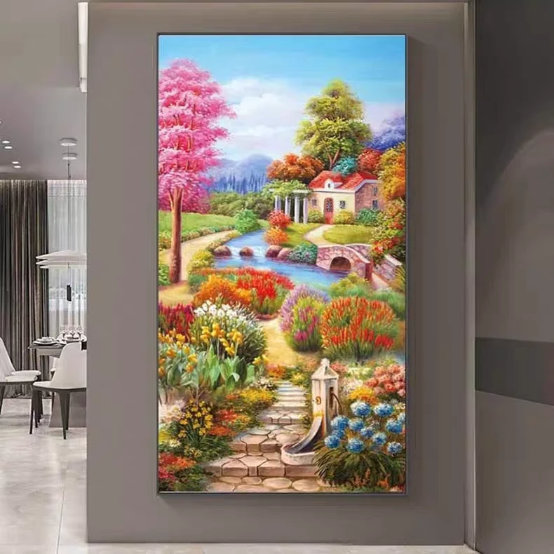 纯手工绣好的十字绣成品 梦幻家园竖版玄关过道十字绣成品