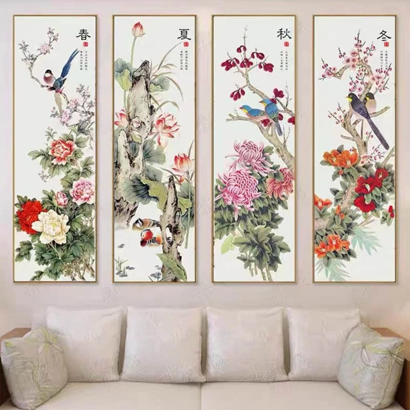 手工成品 春夏秋冬十字绣成品