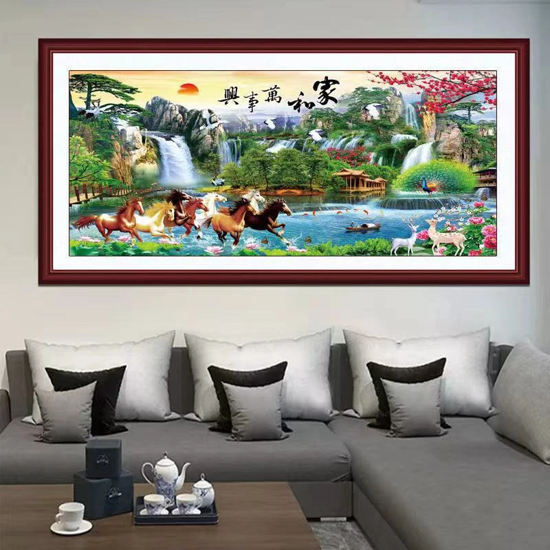 纯手工绣好的十字绣成品家和万事兴马到成功