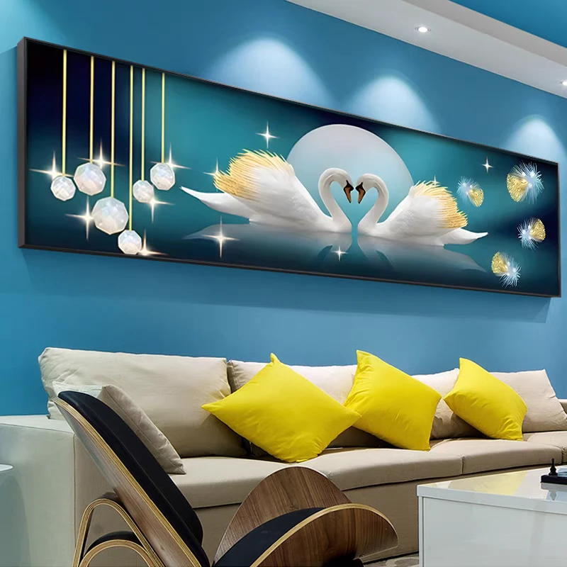 纯手工绣好的十字绣成品 相濡以沫天鹅湖十字绣