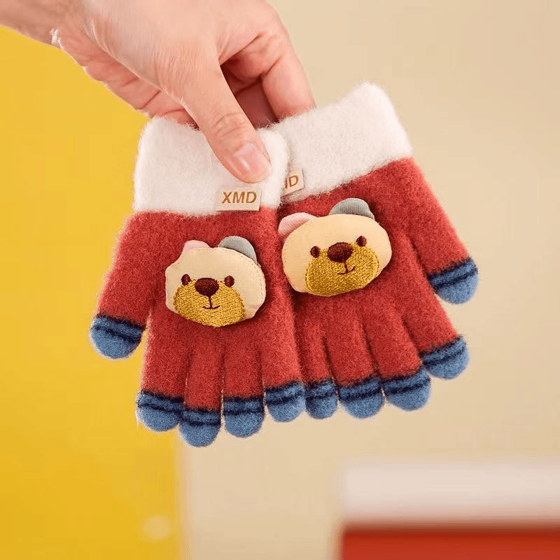 圣诞熊儿童手套冬季保暖分指3到8岁可爱卡通幼儿园男女童五指加厚