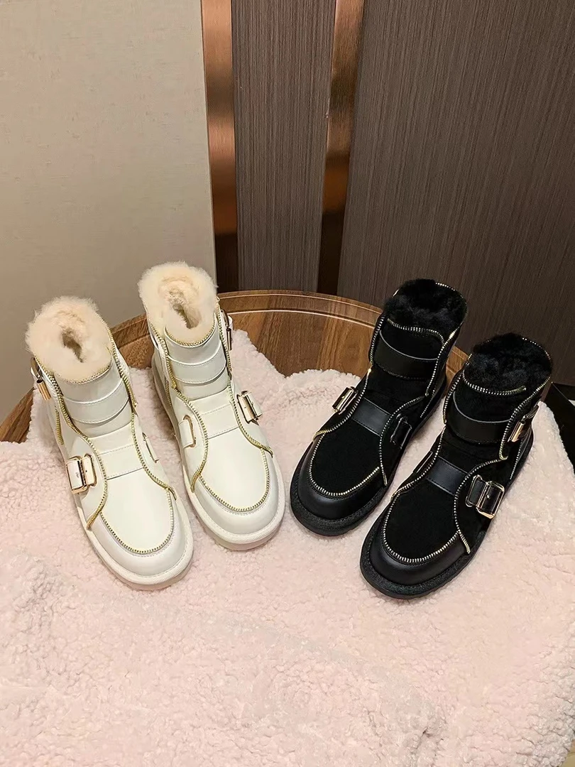 机车雪地靴加绒保暖防滑加厚棉鞋网红平底面包鞋潮9190