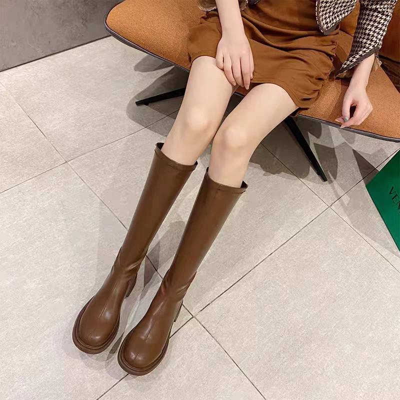 景后拉链不过膝长靴女厚底显瘦平底长筒靴高筒骑士靴39-257