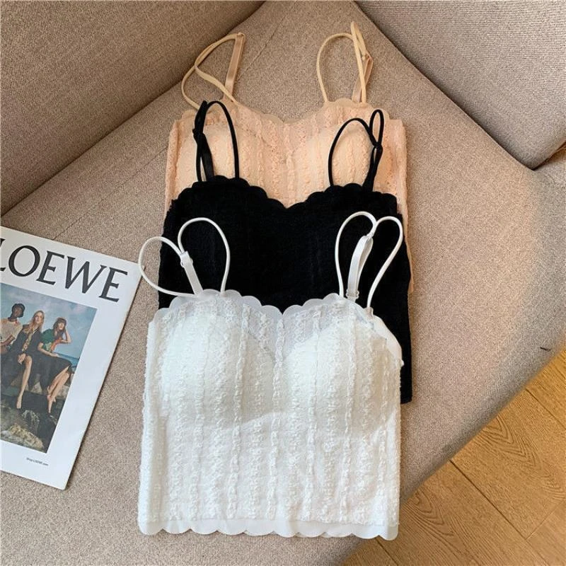 外穿蕾丝吊带背心女抹胸吊带一体式带胸垫美背内衣显瘦打底衫上衣