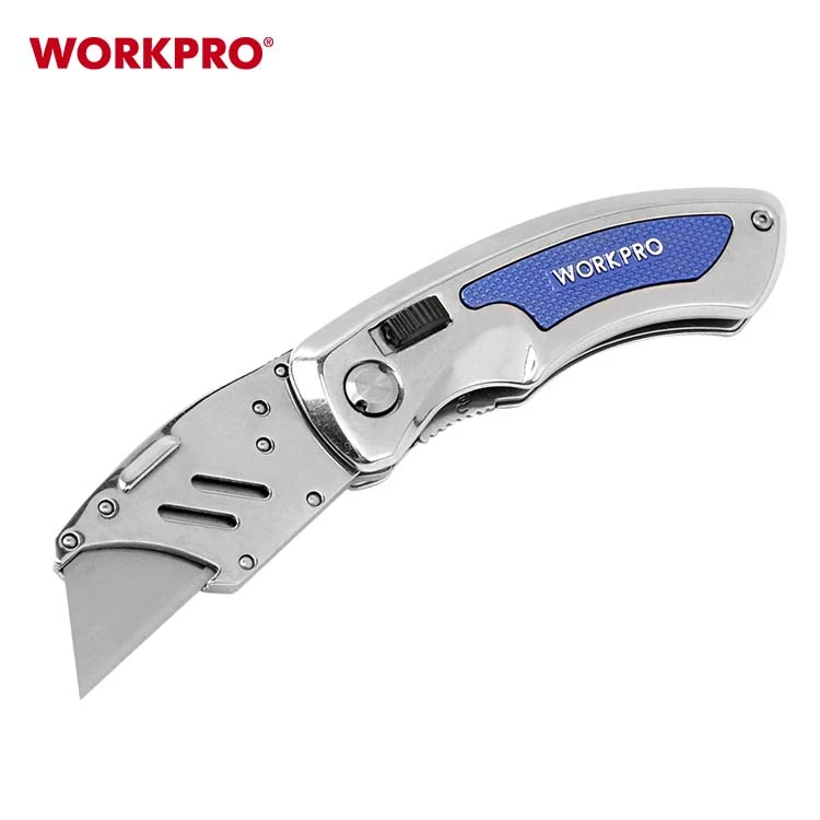 WORKPRO/万克宝宝蓝色不锈钢折叠刀 （微瑕处理带包装）