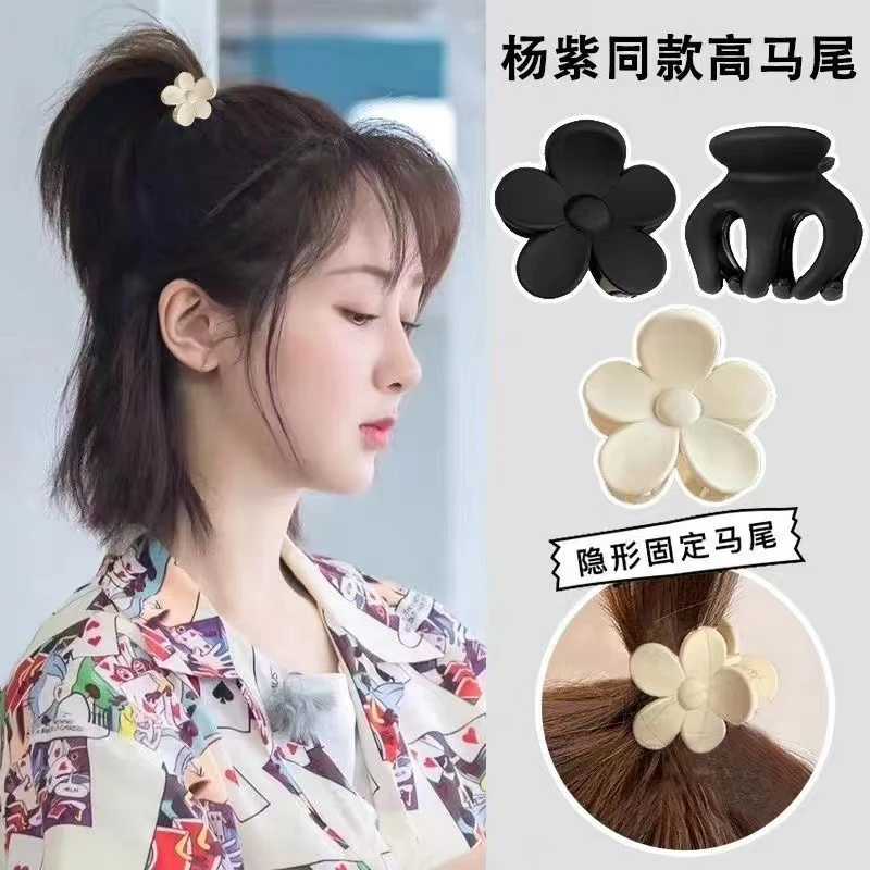 小花抓夹高马尾爪夹固定神器山茶花发夹女后脑勺发卡蓬松夹子头饰