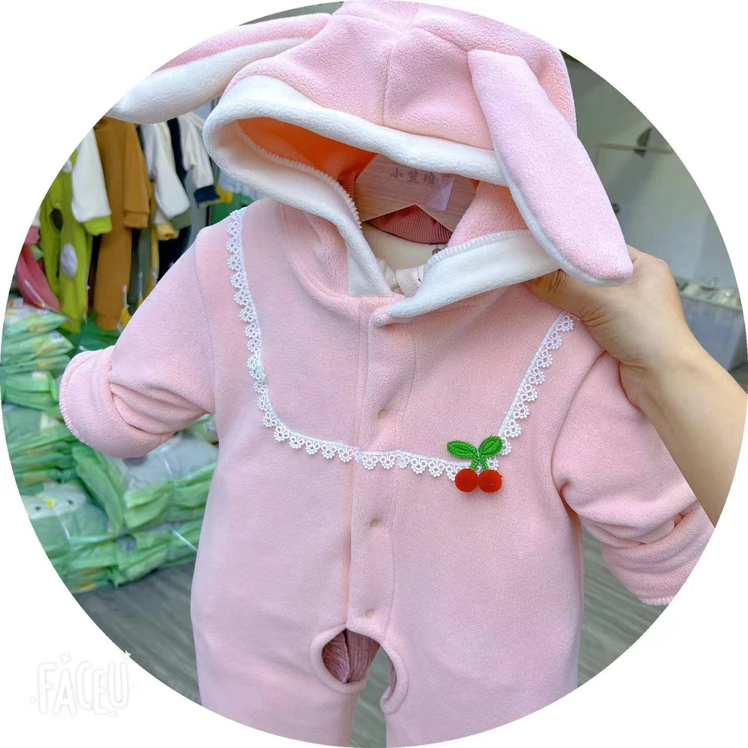 婴幼儿冬季连帽连体罩衣 大版型摇粒绒连身罩衣 可套加厚棉花衣