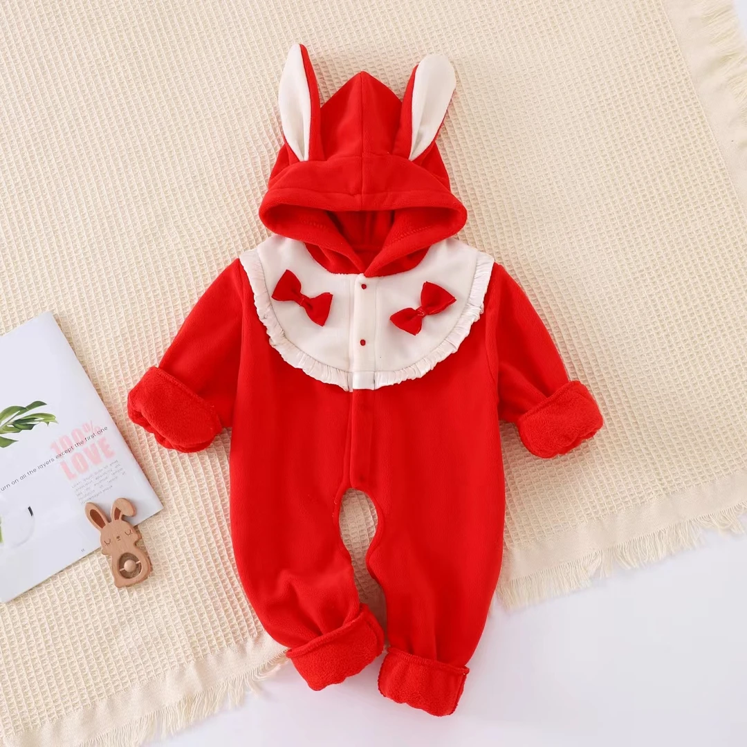 大版奥粒绒连体罩衣 新年大红款