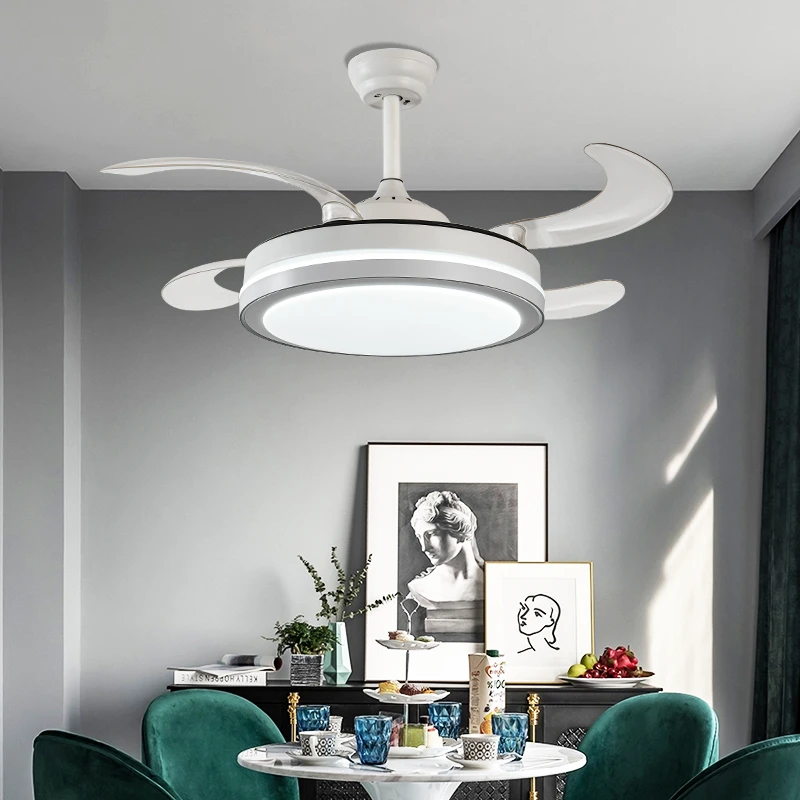 全光谱隐形风扇灯餐厅大气客厅风扇灯一体吊扇灯大风力智能语音