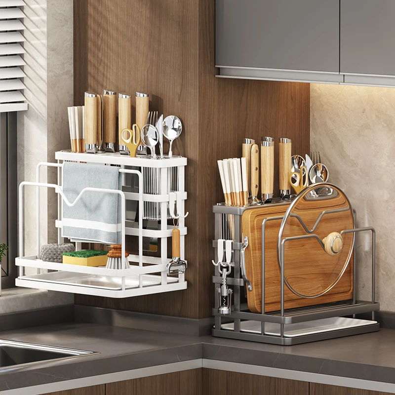 厨房置物架刀架家用多功能台面免打孔壁挂式刀具筷子筒一体收纳架
