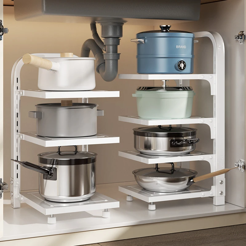 厨房置物架家用多功能橱柜下水槽多层锅具灶台分层放锅架收纳架子