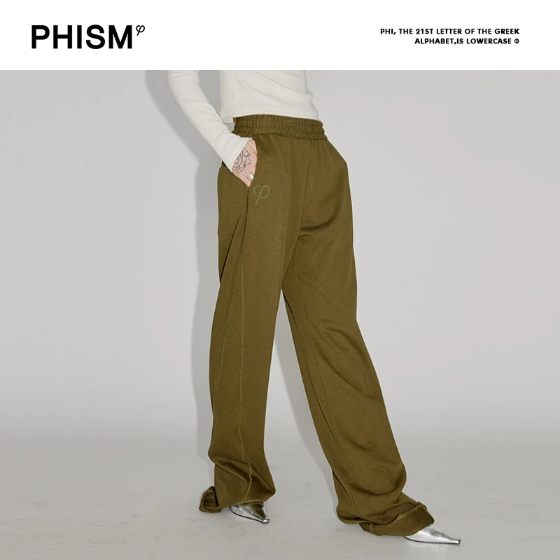 PHISM秋冬新品印花卫裤女宽松直筒中腰松紧休闲裤398P04