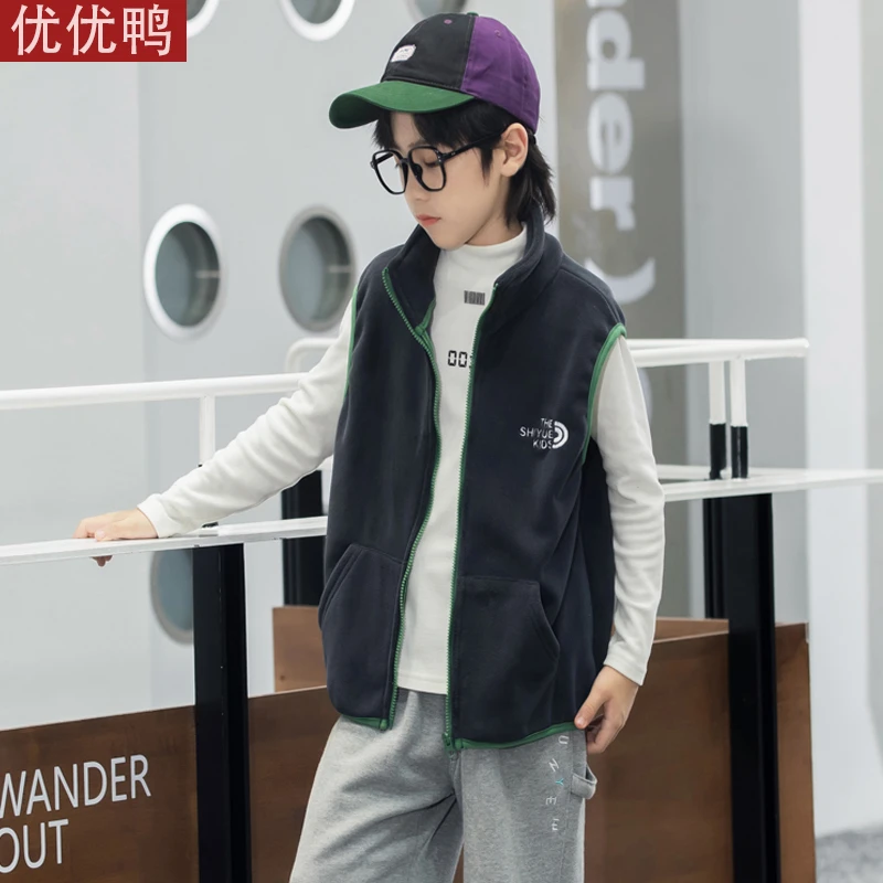 新款加绒外穿秋冬季男女中大童背心加厚奥粒绒校服神器保暖坎肩潮
