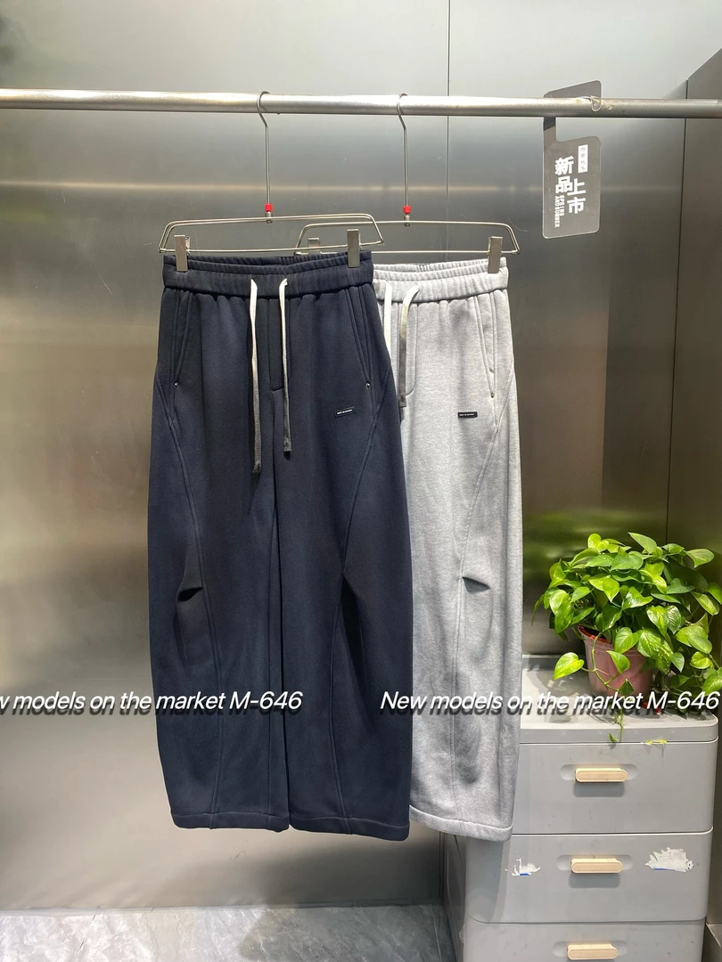 M-646小星休闲裤男冬季加绒加厚高街风宽松直筒阔腿裤潮流水洗裤