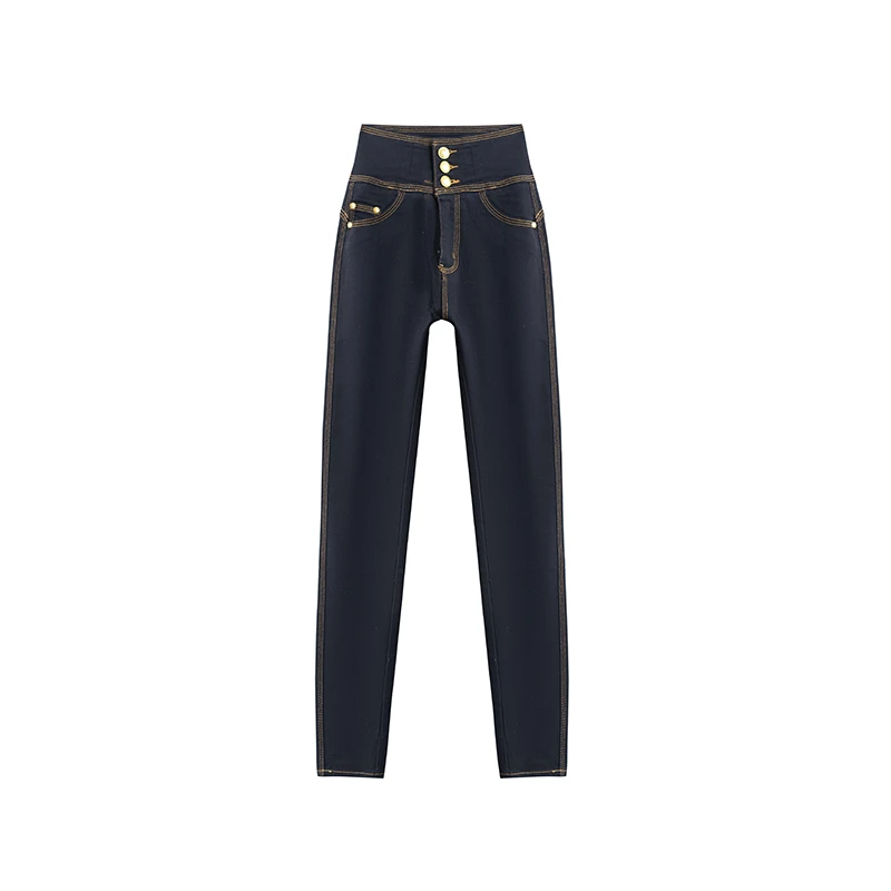 【精灵腿】不褪色牛仔三粒扣高腰显瘦百搭弹力小脚牛仔裤A2279MM